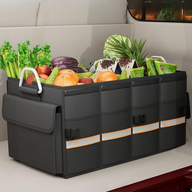 Car Trunk Organizer with Adjustable Dividers, Collapsible Trunk Organizer, Waterproof Car Organizer with Non Slip Base