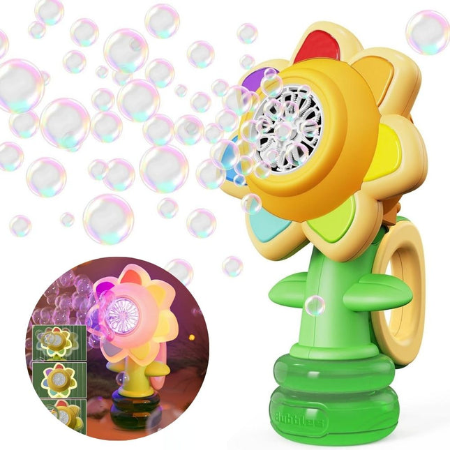 Bubble Machine for Kids, Portable Bubble Machine with LED Lights, Rechargeable Bubble Maker, Dancing Sunflower Design