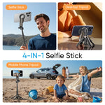 Tuzwa Magnetic Selfie Stick Tripod – N52 Phone Mount with Wireless Remote, 360° Rotation, 225° Tilt, 4-Leg Tripod & Cold Shoe Mount
