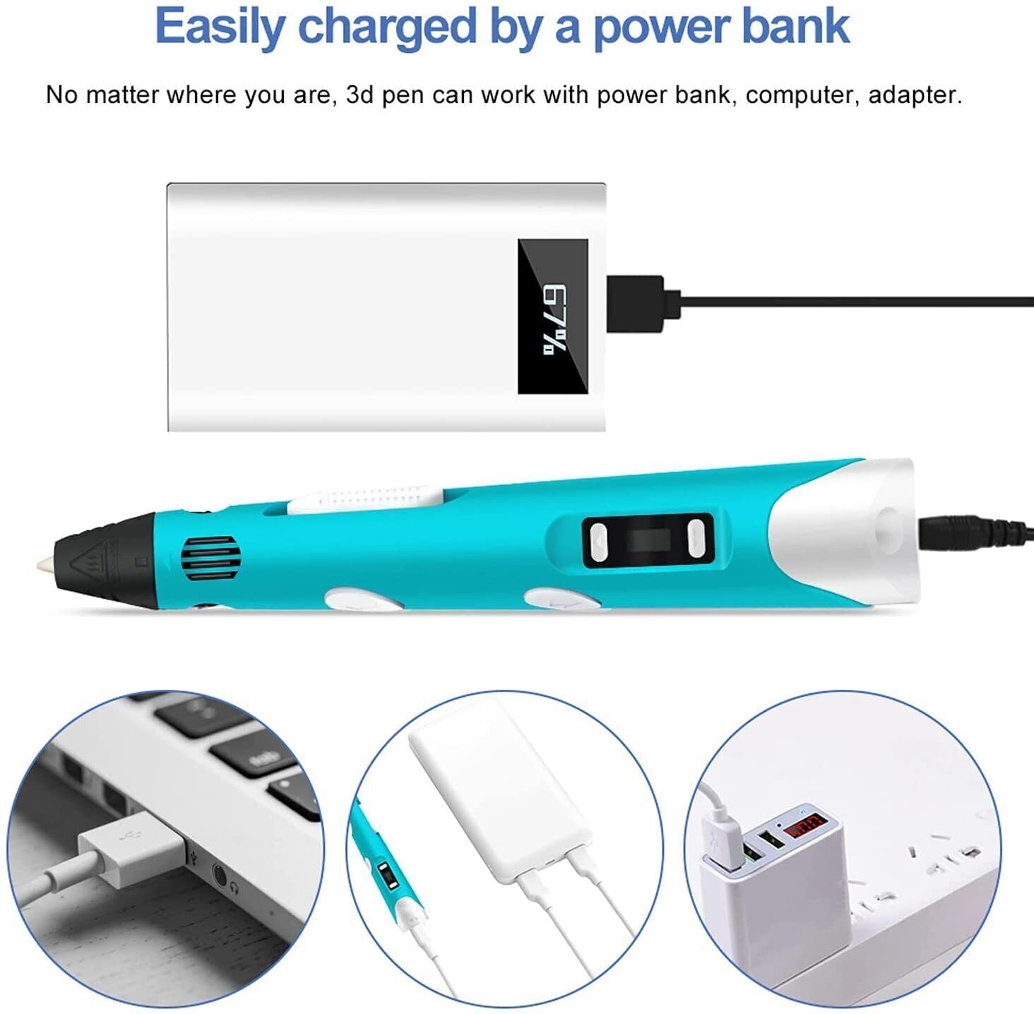Tuzwa 3D Printing Pen – Adjustable 160–235°C Temperature, Variable Speed, 1.75mm PLA/ABS Filament Support & 5-Min Auto Standby