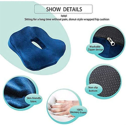 Memory Foam Seat Cushion for Lower Back Pain Relief, Non Slip Office Chair and Car Seat Riser Pad, 16 x 13 x 4 Inch