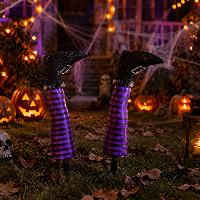 Outdoor Halloween Decorations, Crashed Witch Legs Lawn Stake with Stockings, Weatherproof Halloween Lawn Decorations