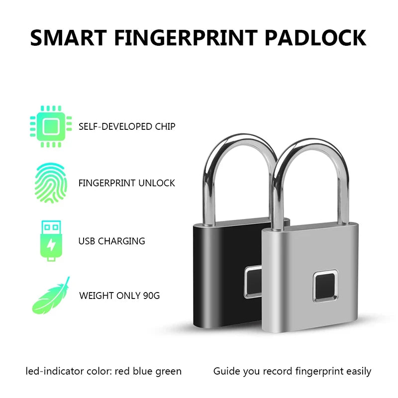 Tuzwa Fingerprint Padlock – Smart Biometric Keyless Lock with App Control, 10-Fingerprint Memory, 0.5-Second Unlock & Rechargeable Battery