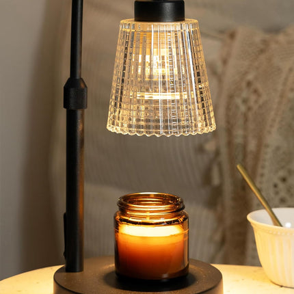 Candle Warmer Lamp with Timer, Dimmable Electric Candle Warmer for Jar Candles, Halogen Bulb Lamp with Glass Shade