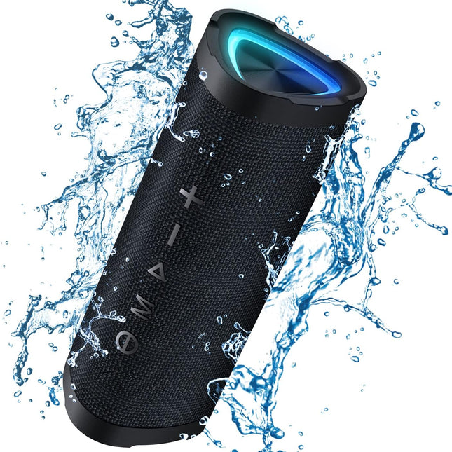 Portable Bluetooth Speaker with RGB Lights, Waterproof Bluetooth Speaker with Mic, Portable Wireless Speaker for Stereo