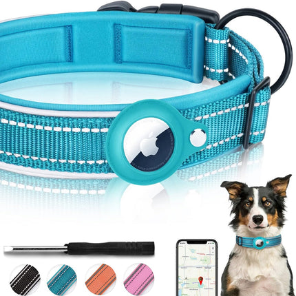 Nylon Dog Collar with Tracker Tag Holder, Reflective Dog Collar for Small and Large Dogs, Durable Tracker Dog Collar