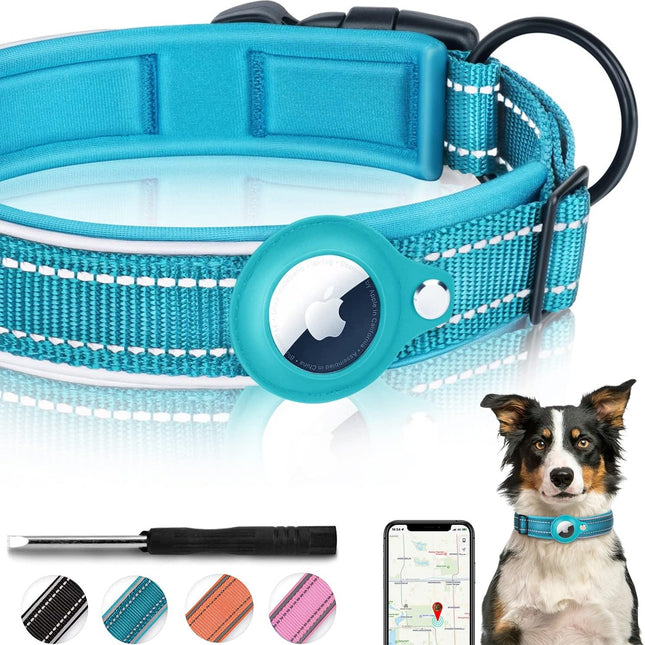 Nylon Dog Collar with Tracker Tag Holder, Reflective Dog Collar for Small and Large Dogs, Durable Tracker Dog Collar