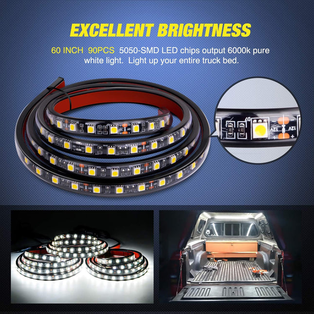 LED Light Strip for Truck Bed 60 Inch 3 Pack, Truck Bed Lights 12V 5050 SMD LED Strip with Switch