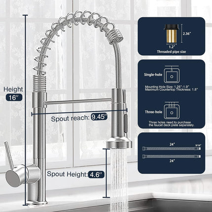 Kitchen Faucet with Pull Down Sprayer, Stainless Steel Kitchen Faucets Solid Brass – image 11