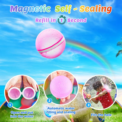 Reusable Water Balloons 8 Pack, Refillable Magnetic Water Balloons with Micro Magnets