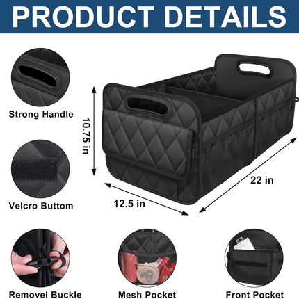 Car Trunk Organizer Foldable with Adjustable Compartments, SUV Trunk Organizer Waterproof with Pockets