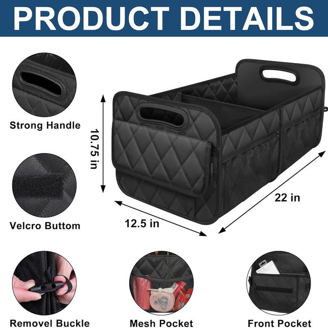 Car Trunk Organizer Foldable with Adjustable Compartments, SUV Trunk Organizer Waterproof with Pockets