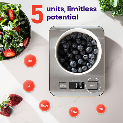 Digital Food Scale, Stainless Steel Kitchen Scale for Baking and Cooking