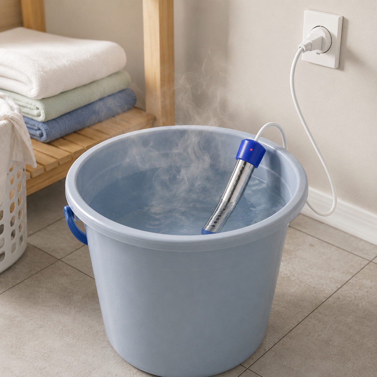 Tuzwa 1500W Immersion Water Heater – Portable Bucket Heater for Up to 100 Gallons, 304 Stainless Steel, Grounded Plug