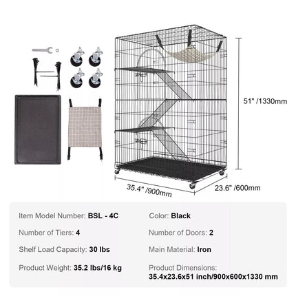 Indoor Cat Cage Enclosure, 4 Tier Metal Cat Kennel on Wheels for 1 to 3 Cats – image 5
