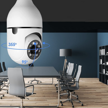 Wireless light bulb security camera, HD WiFi bulb cam with 355 degree pan, night vision and two-way audio