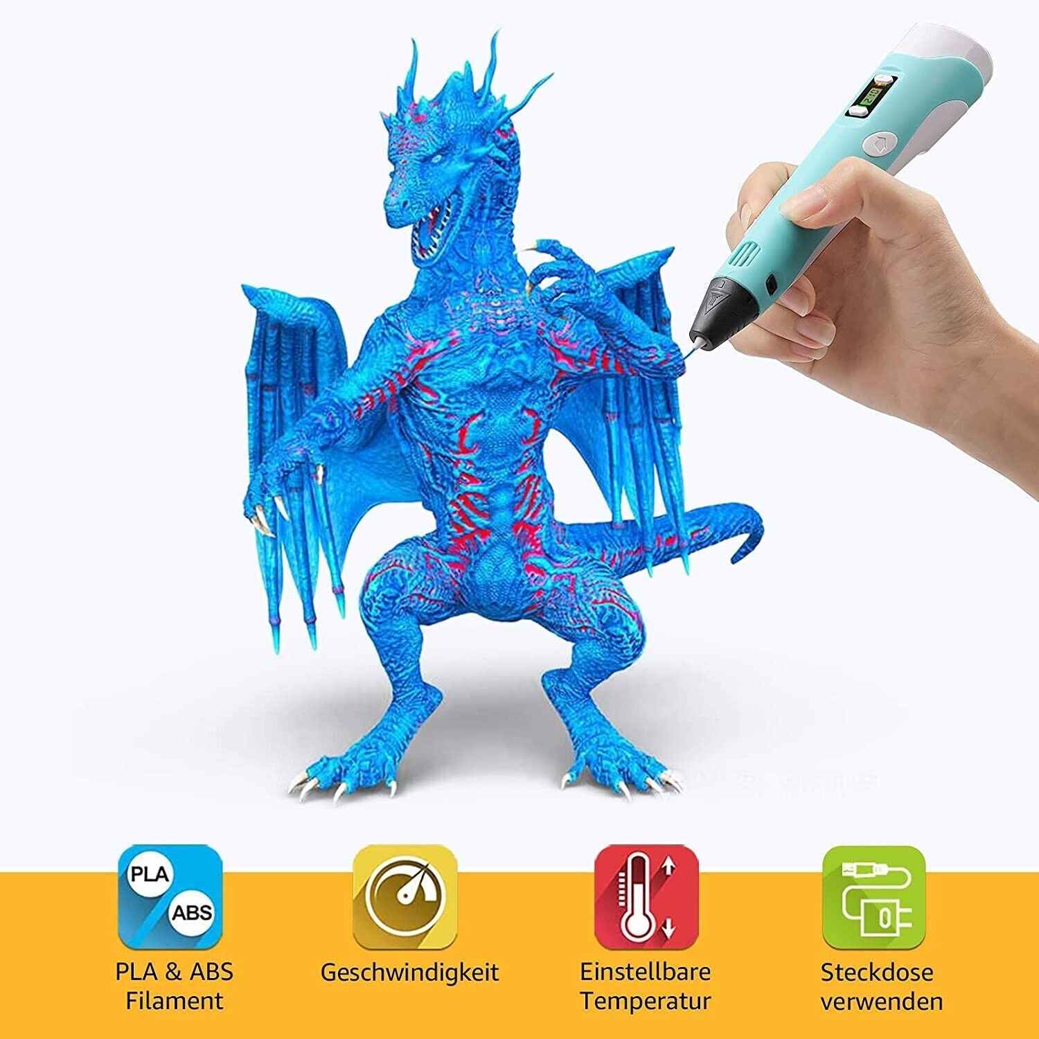 Tuzwa 3D Printing Pen – Adjustable 160–235°C Temperature, Variable Speed, 1.75mm PLA/ABS Filament Support & 5-Min Auto Standby
