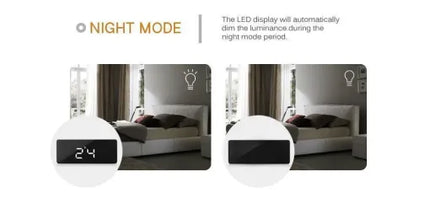 Digital Alarm Clock with Mirror and Nightlight, Bedside Clock with Temperature and Calendar – image 8