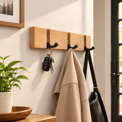 Bamboo Wall-Mounted Coat Rack with Hidden Hooks, 3, 4 or 5 Hook Rail, Aluminum Reinforced Towel Holder