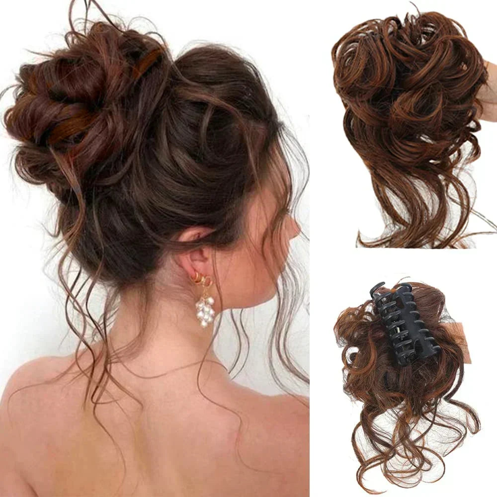 Tuzwa Curly Hair Bun Extension – Clip-In Synthetic Messy Bun Hairpiece, Natural-Look Volume, Multiple Colors