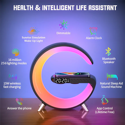 Sunrise Alarm Clock with Wireless Charger, Alarm Clock with Bluetooth Speaker