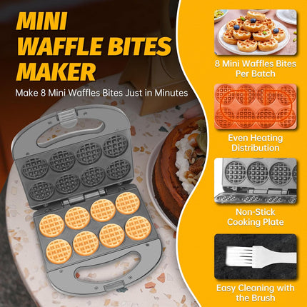 Waffle Maker Mini for 8 Waffles, Mini Waffle Maker with Non Stick Plates