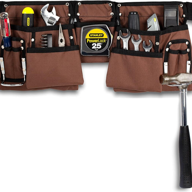 Heavy Duty Tool Belt, Electrician Tool Belt with 11 Pockets, Carpenter Tool Pouch Belt with Hammer Loops