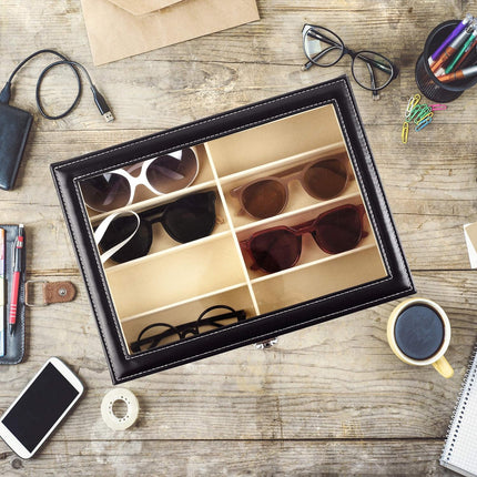 8 Slot Sunglasses Organizer Case with Locking Glass Lid, Leather Sunglasses Storage Box – image 4