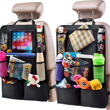Car Organizer 2 Pack, Back Seat Organizer with Car Tablet Holder, Car Seat Organizer with Bottle and Mesh Pockets