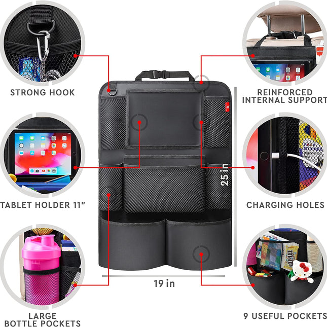 Car Organizer 2 Pack, Back Seat Organizer with Car Tablet Holder