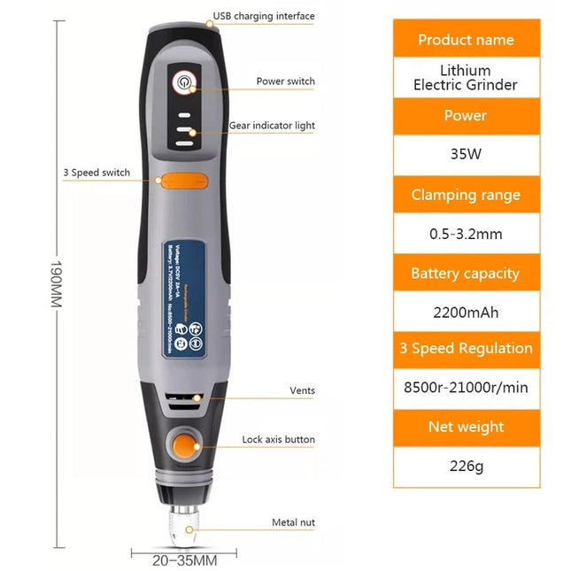 Cordless Engraving Pen, Rotary Tool with 3 Speeds