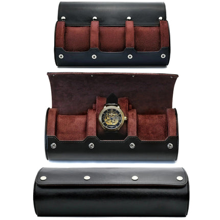 Watch Travel Case for 3 or 6 Watches, PU Leather Watch Roll Storage Box with Soft Suede Interior and Sliding Cushions