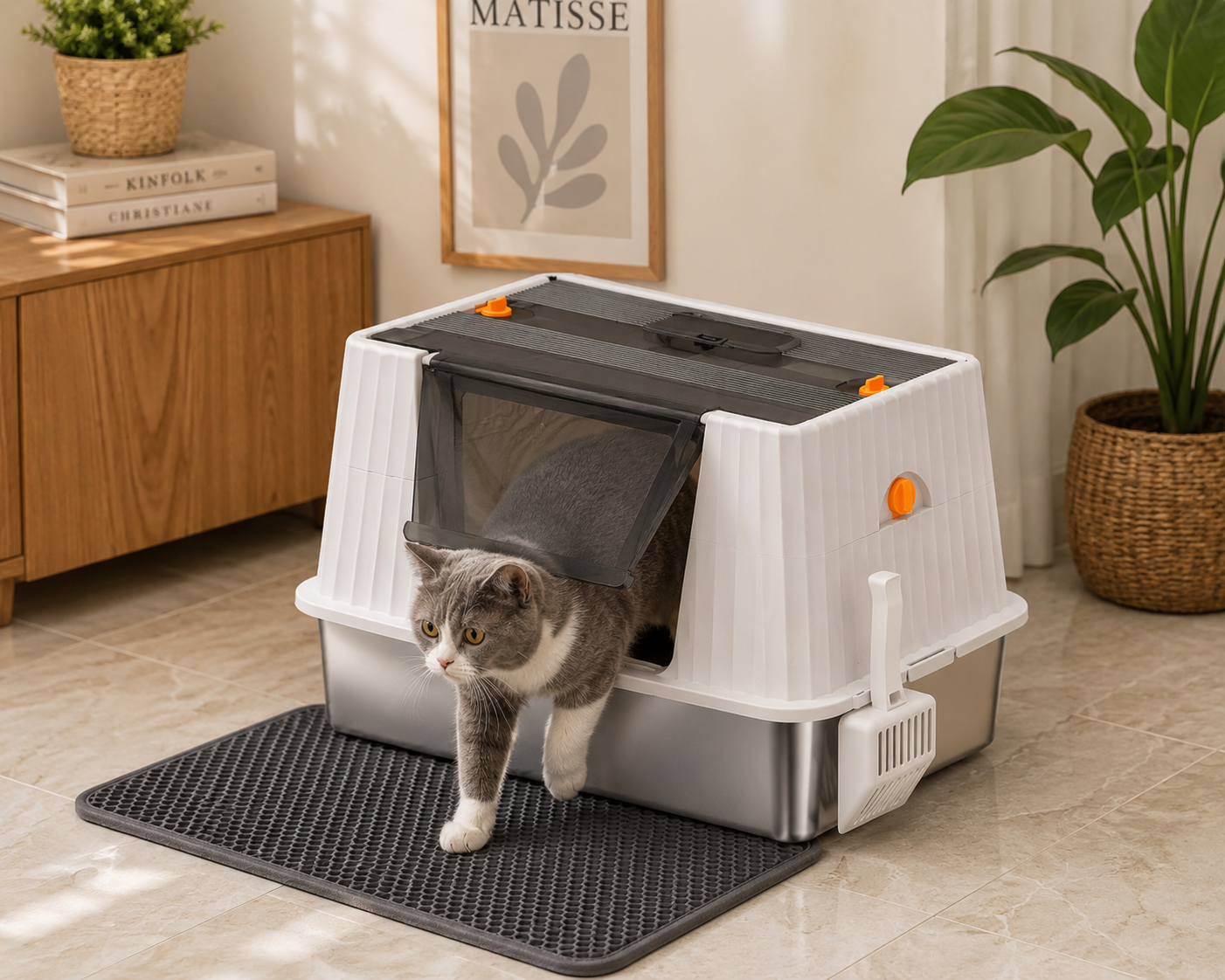 Tuzwa Extra Large Enclosed Cat Litter Box | Semi-Closed High-Sided Litter Tray with Odor Control | Easy-Clean Cat Toilet for Indoor Cats
