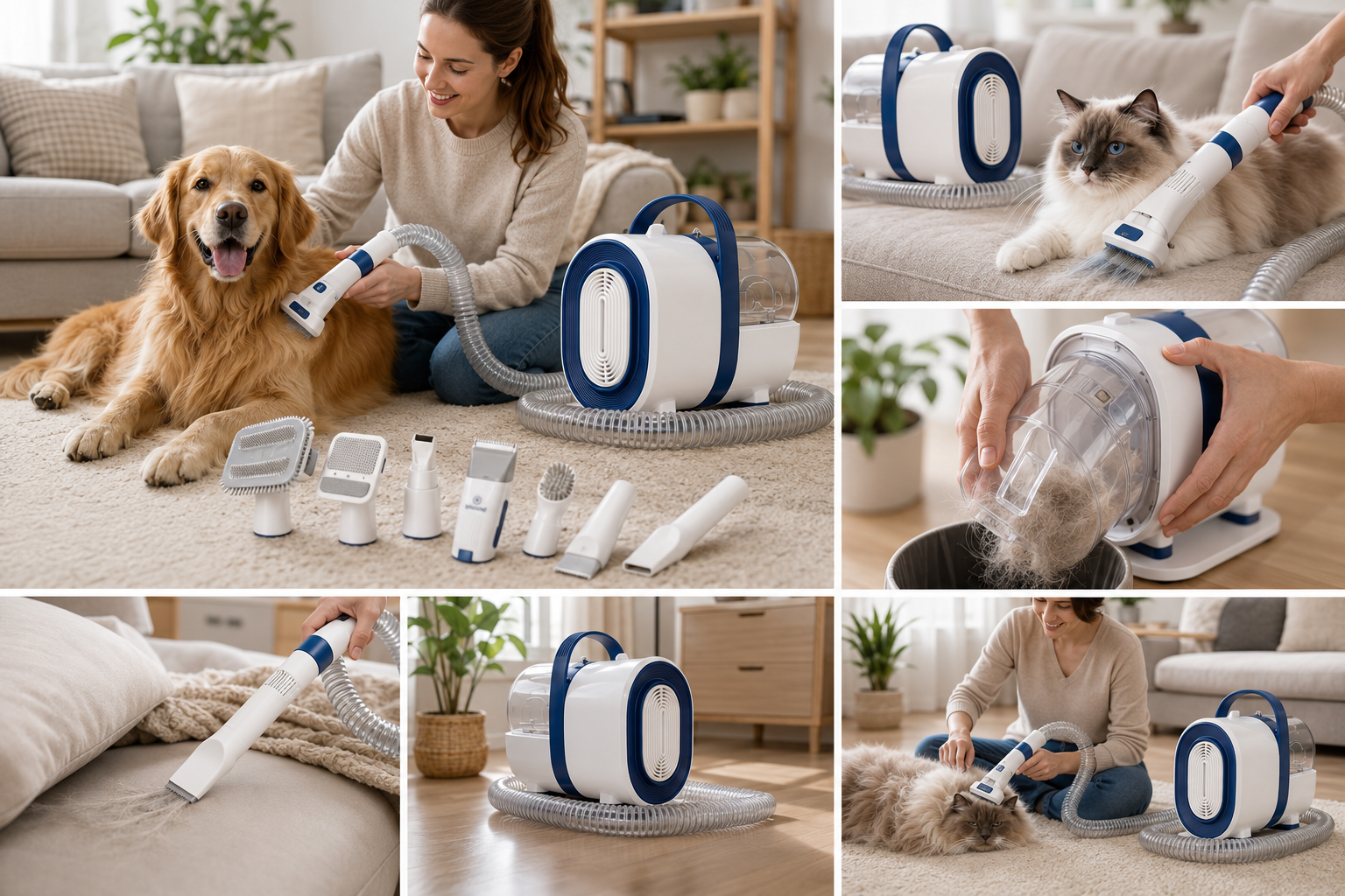 Tuzwa Professional Pet Grooming Vacuum Kit | Dog & Cat Grooming Vacuum with 7 Grooming Tools, 1.5L Dust Cup & Low Noise | Powerful Pet Hair Removal System