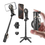 Tuzwa Magnetic Selfie Stick Tripod – N52 Phone Mount with Wireless Remote, 360° Rotation, 225° Tilt, 4-Leg Tripod & Cold Shoe Mount