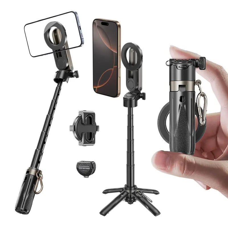Tuzwa Magnetic Selfie Stick Tripod – N52 Phone Mount with Wireless Remote, 360° Rotation, 225° Tilt, 4-Leg Tripod & Cold Shoe Mount