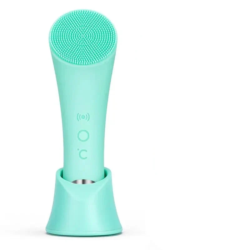 TUZWA Facial Cleansing Brush with Heat, 5 Vibration Modes, Silicone Face Scrubber, 104°F Warming Tip & Charging Stand