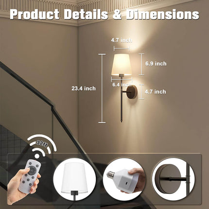 Wall Sconces Set of 2, LED Wall Sconce with Fabric Shade for Bedroom – image 7