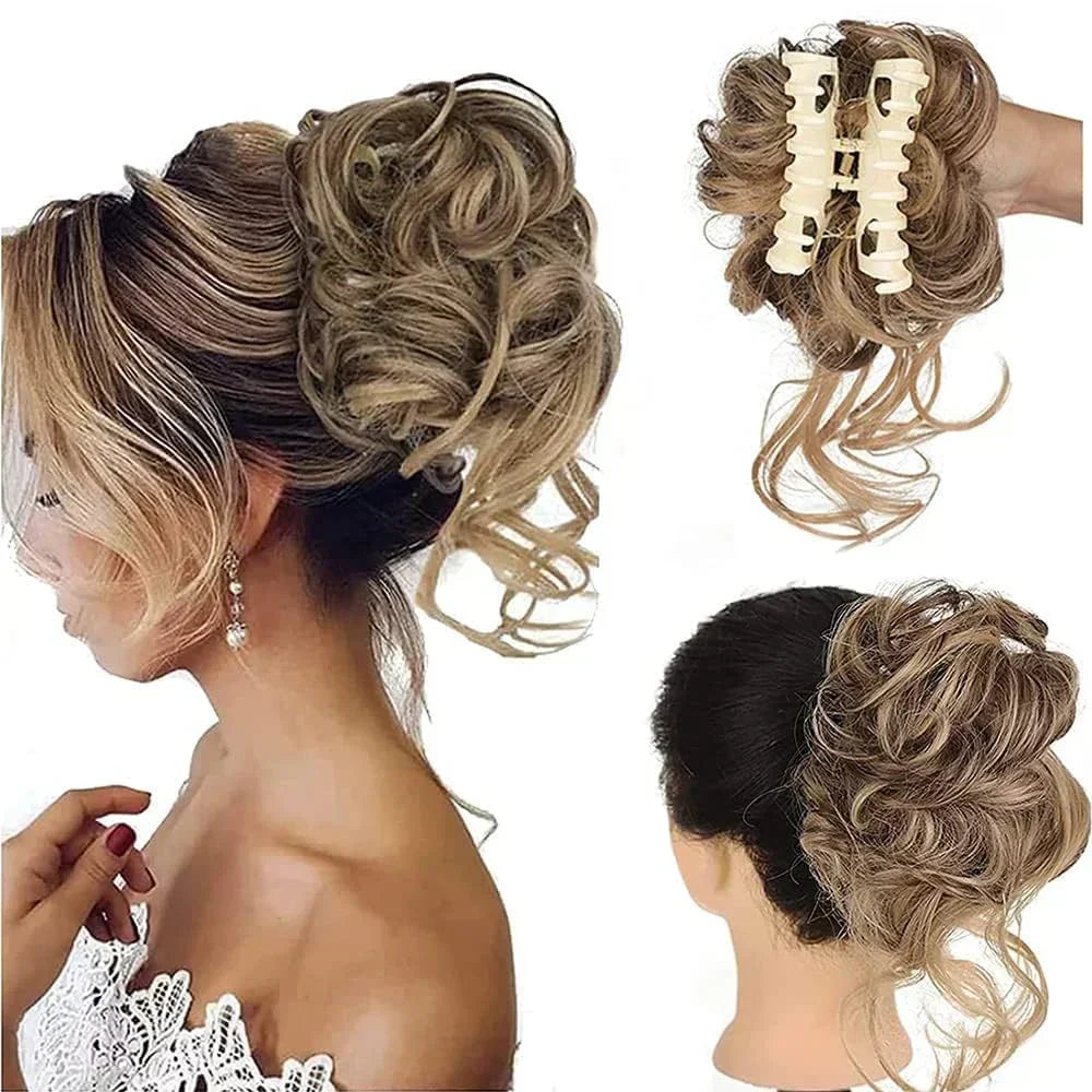 Tuzwa Curly Hair Bun Extension – Clip-In Synthetic Messy Bun Hairpiece, Natural-Look Volume, Multiple Colors