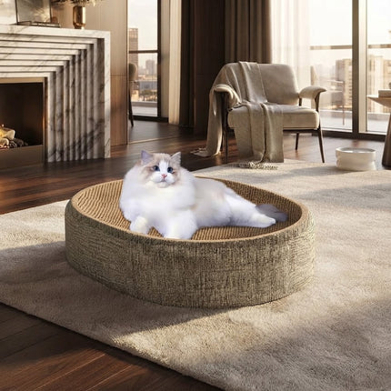 Sisal Cat Scratcher Bed, Oval Cat Bed with Scratching Pad, Cat Lounger for Indoor Cats