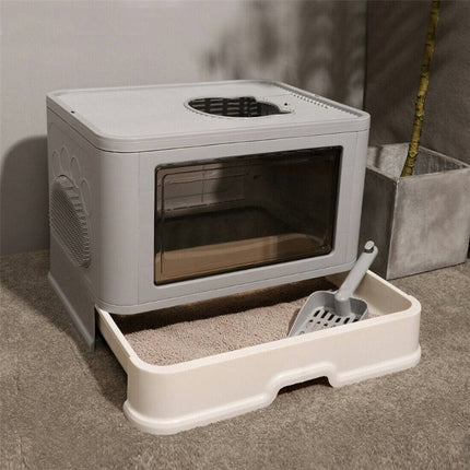 Cat Litter Box with Drawer, Foldable Litter Box with Scoop Holder – image 9