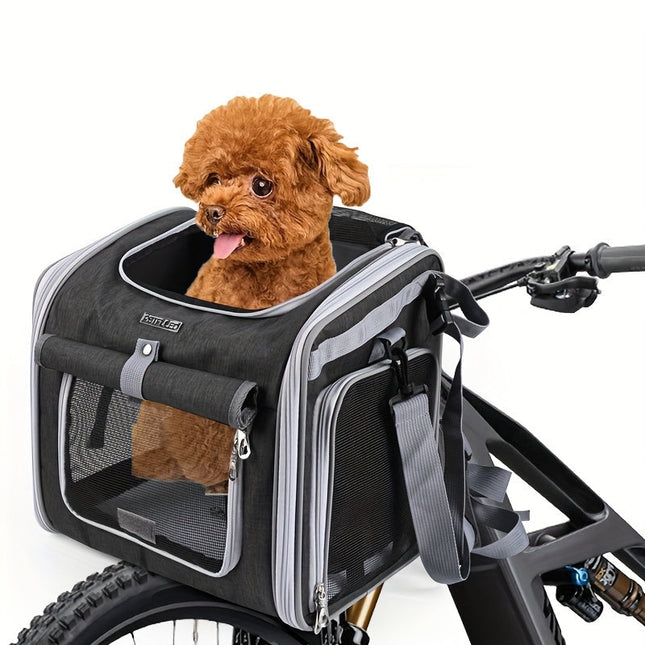Front Bike Basket for Small Dogs and Cats, Expandable Dog Bike Basket, Dog Bicycle Carrier with Mesh and Quick Release