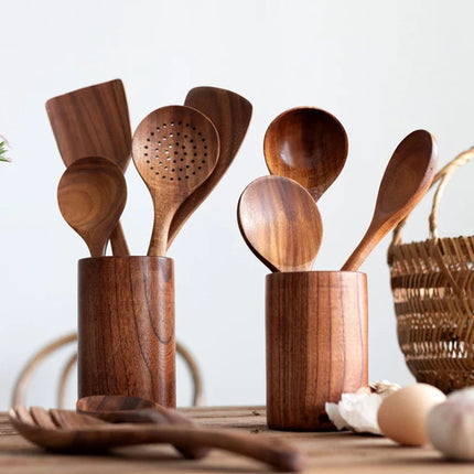 Wooden Kitchen Utensil Set, Wooden Spatula and Ladle for Nonstick Pans – image 4