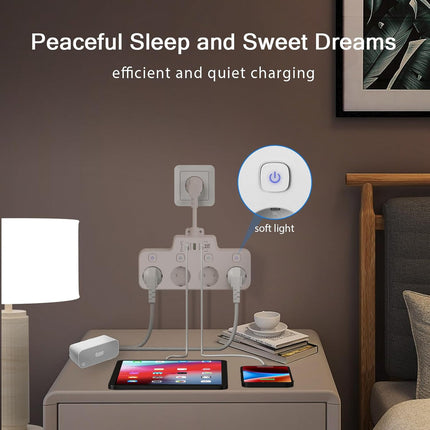 Wall Mounted Rotatable Power Strip, 3 Outlets, 2 USB A and 1 USB C Ports, Independent Switches, Overload Protection, Black White Gray