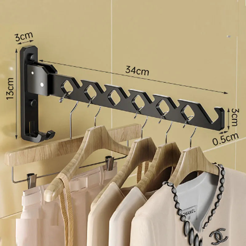 Adjustable Wall-Mounted Clothes Rack with Foldable Design for Space Efficiency 0