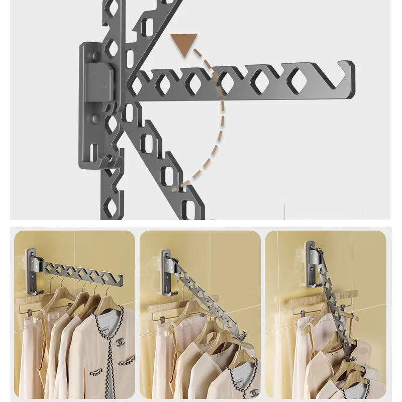 Adjustable Wall-Mounted Clothes Rack with Foldable Design for Space Efficiency 5