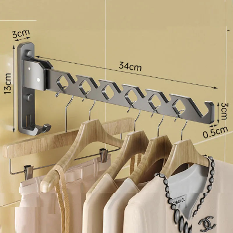 Adjustable Wall-Mounted Clothes Rack with Foldable Design for Space Efficiency 6