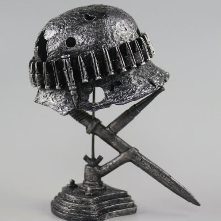 AntiqueLume | Vintage Steel Helmet Table Lamp with LED Flame Effect | Unique Home Décor for Warm Ambiance 0