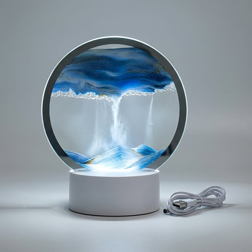 AquaDrift | Modern Circular Sand Art Lamp with LED Lighting | Soothing Visual Display for Relaxation 0