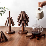Artisan Wooden Coasters for Drinks with Tree Holder | Elegant Walnut Design for Stylish Surface Protection 0